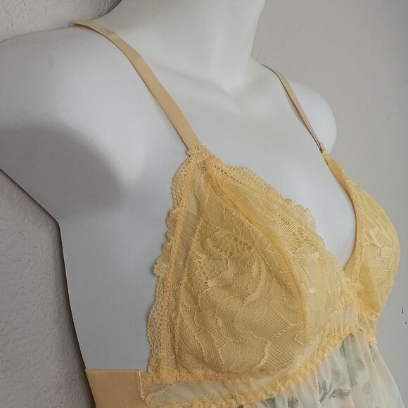 Women's Butter Yellow Lace Floral Babydoll Lingerie Set sz XL - Picture 2 of 11